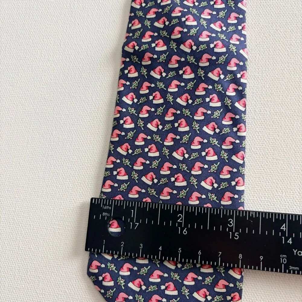 Vineyard Vines Silk Tie Boys Youth Teens Blue Christmas Red Santa Hat Necktie
